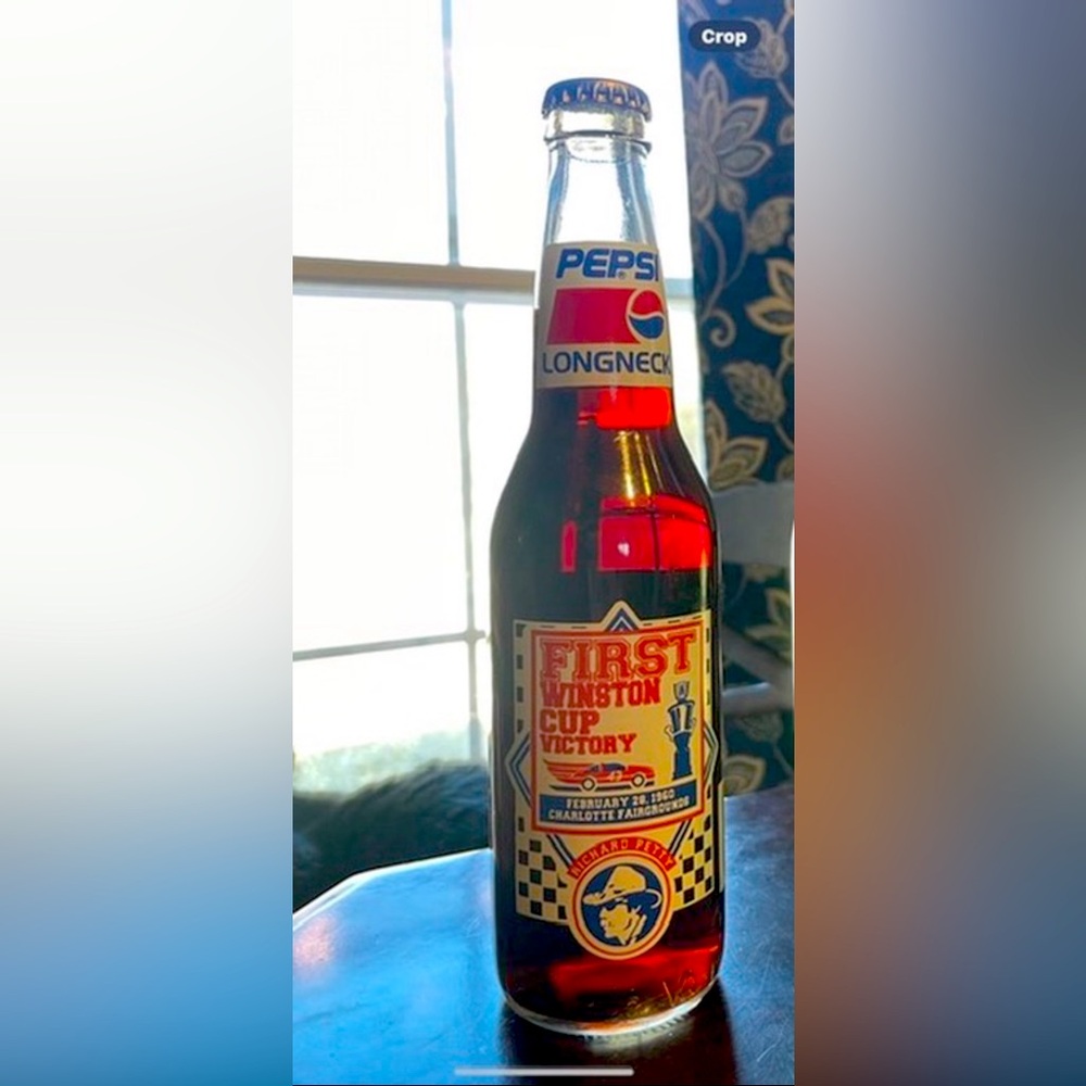Vintage Richard Petty Pepsi Longneck Bottle with Checkered Racing Theme